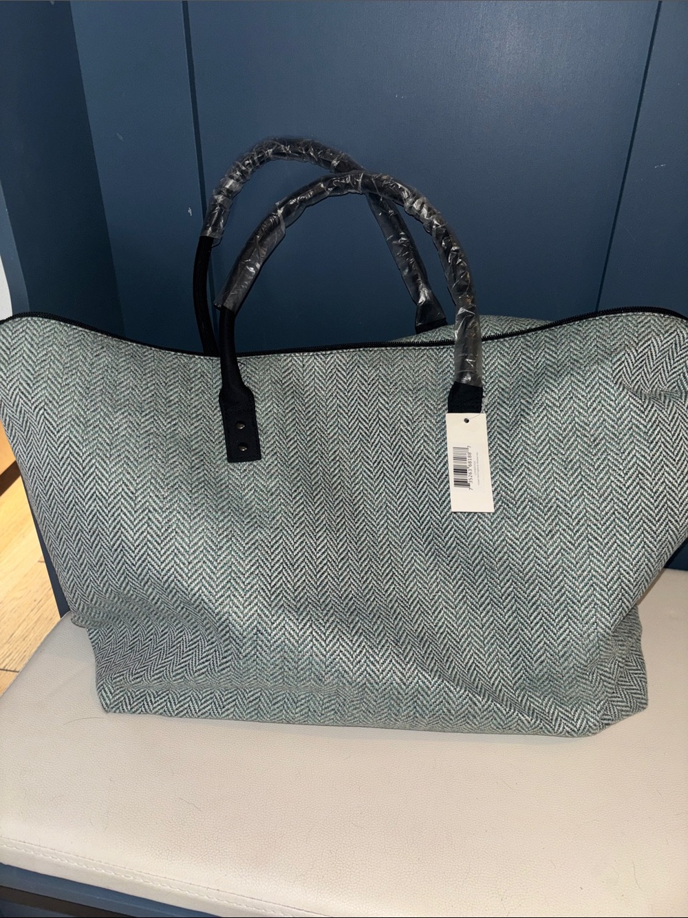 LULU Dharma Herringbone‎ Tote in Teal and Cream NWT❗️